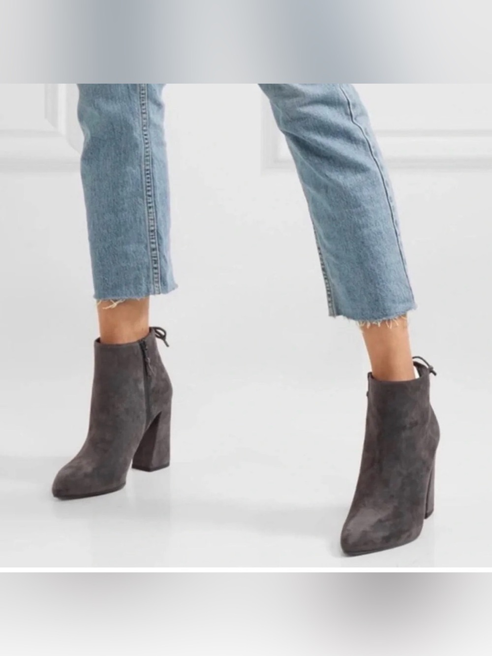 Stuart Weitzman Gray Suede Block Heel Ankle Boots Booties – Size 7